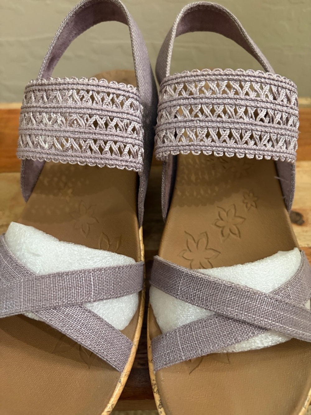 Skechers Mauve Fabric Wedge Sandals with Cork Platform - Picture 5 of 6